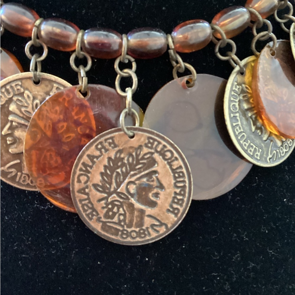 Gold and Brown Statement Necklace with Circular Pendants - Picture 3 of 4